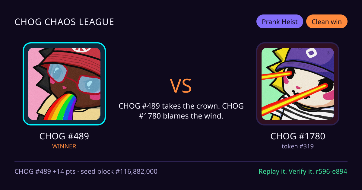 Highlight card: CHOG #489 versus CHOG #1780