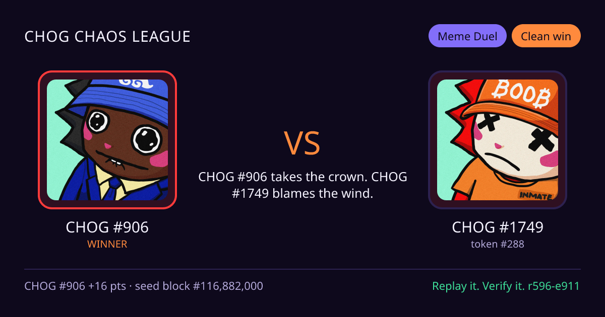 Highlight card: CHOG #906 versus CHOG #1749