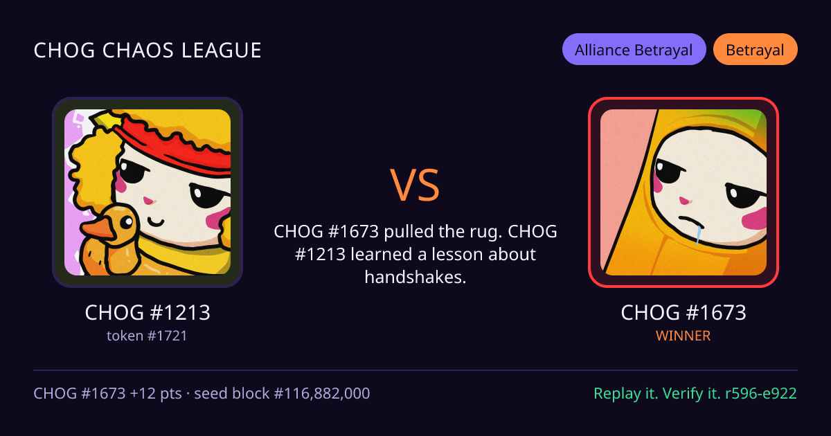 Highlight card: CHOG #1213 versus CHOG #1673