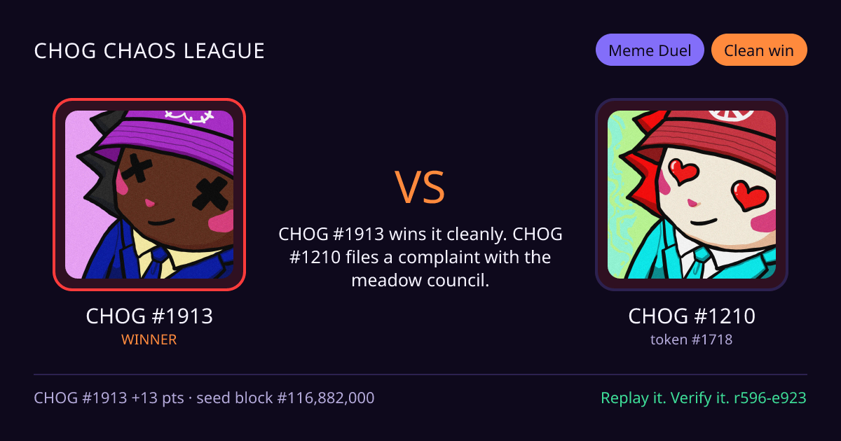 Highlight card: CHOG #1913 versus CHOG #1210