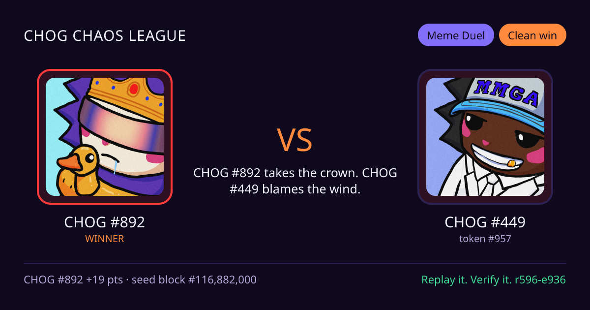 Highlight card: CHOG #892 versus CHOG #449