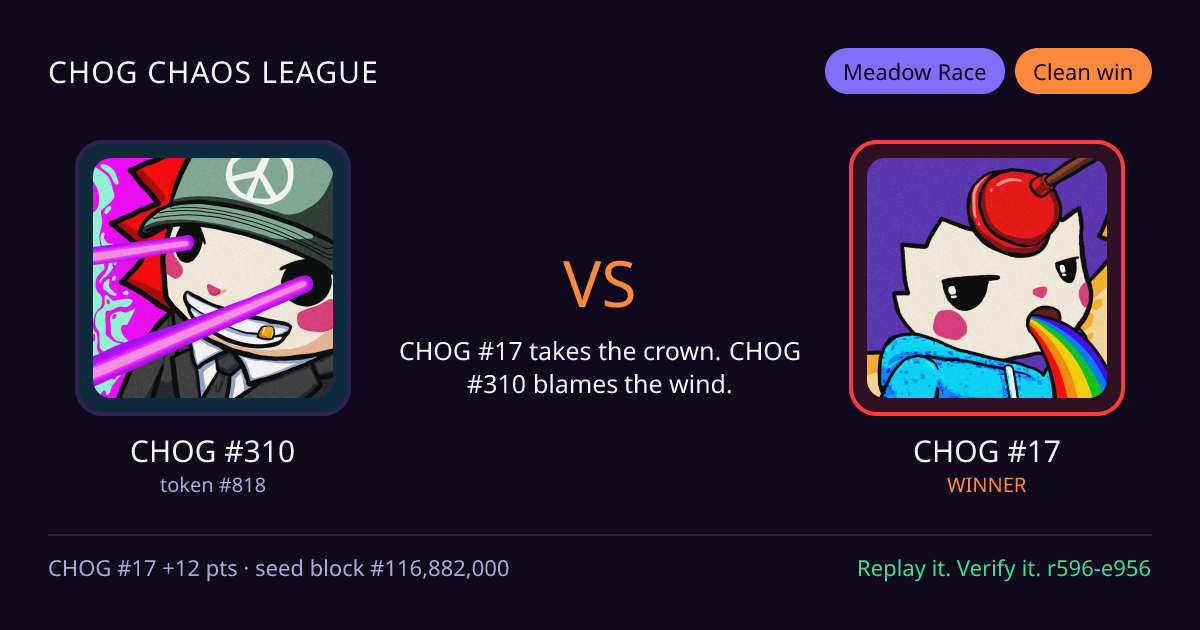 Highlight card: CHOG #310 versus CHOG #17