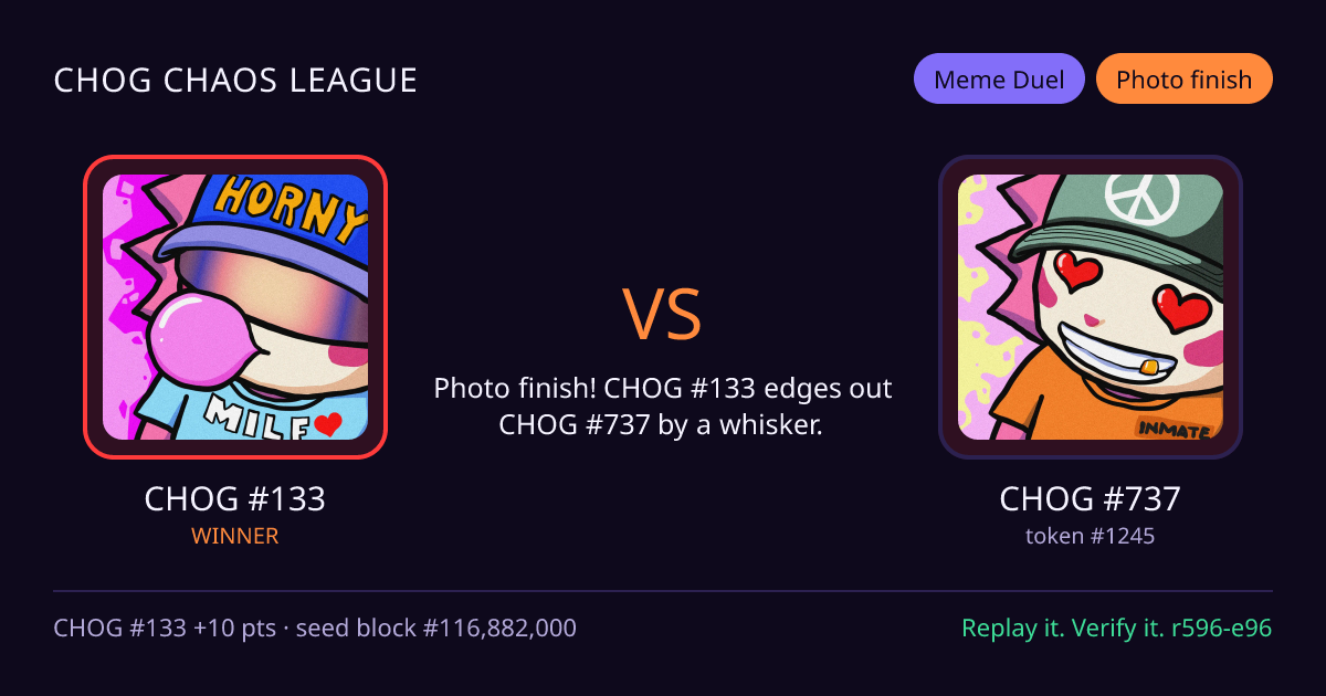 Highlight card: CHOG #133 versus CHOG #737