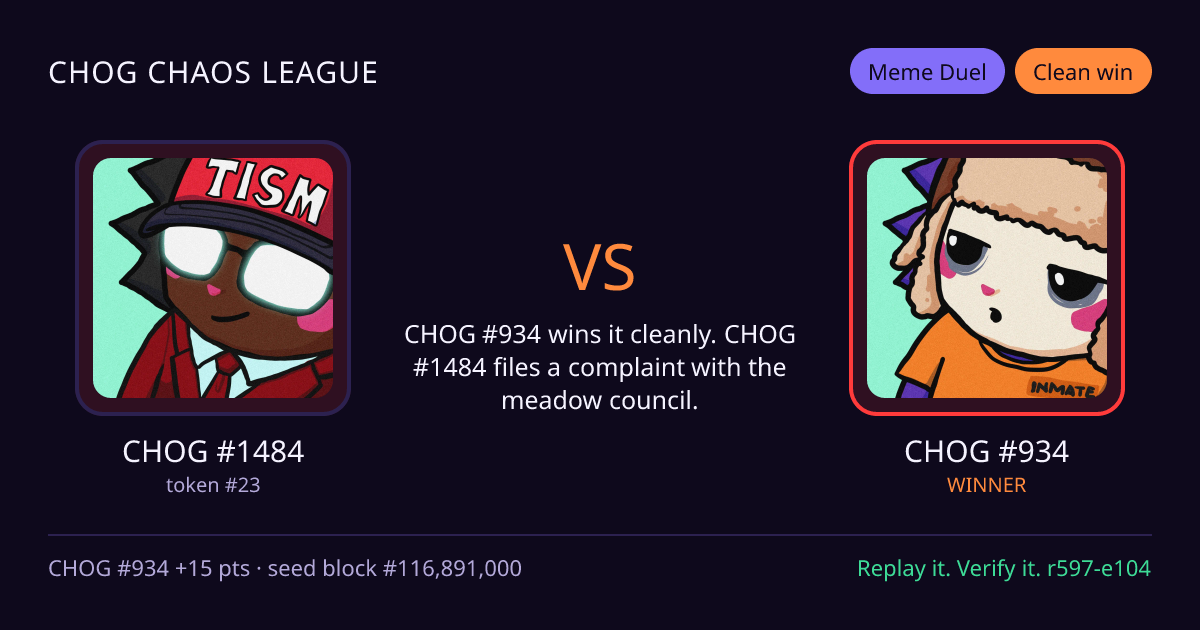 Highlight card: CHOG #1484 versus CHOG #934