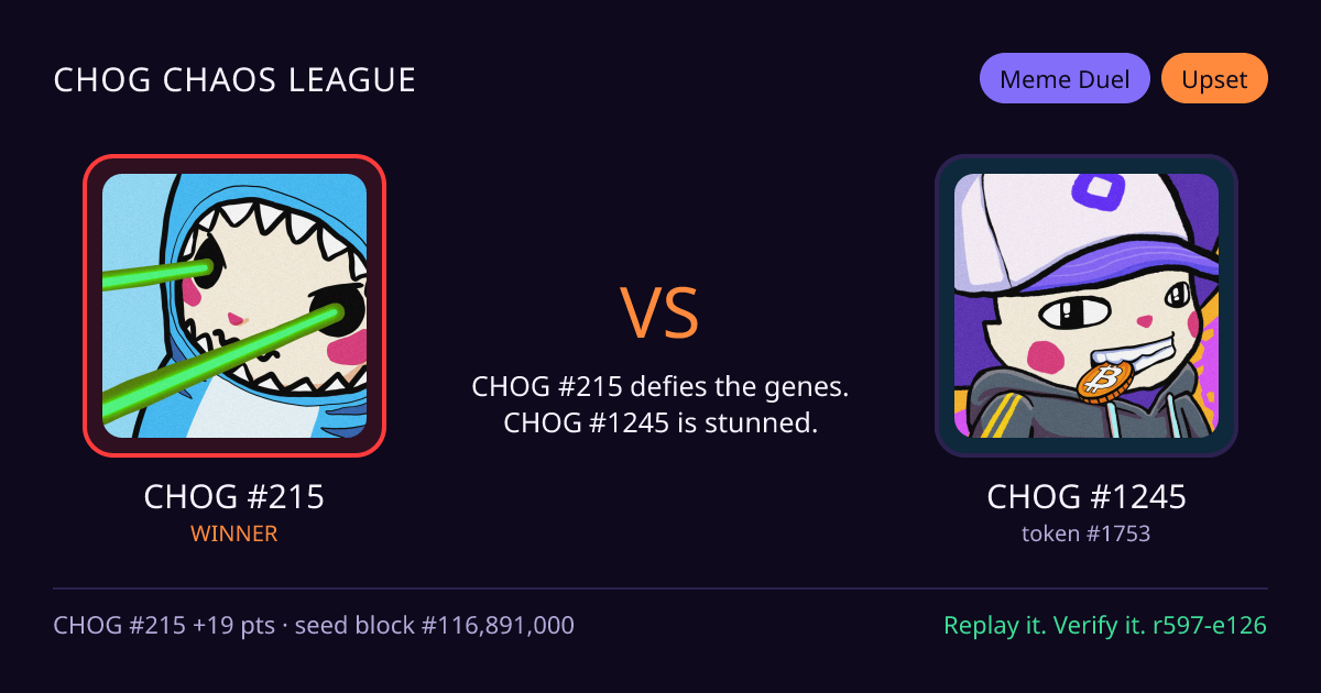 Highlight card: CHOG #215 versus CHOG #1245