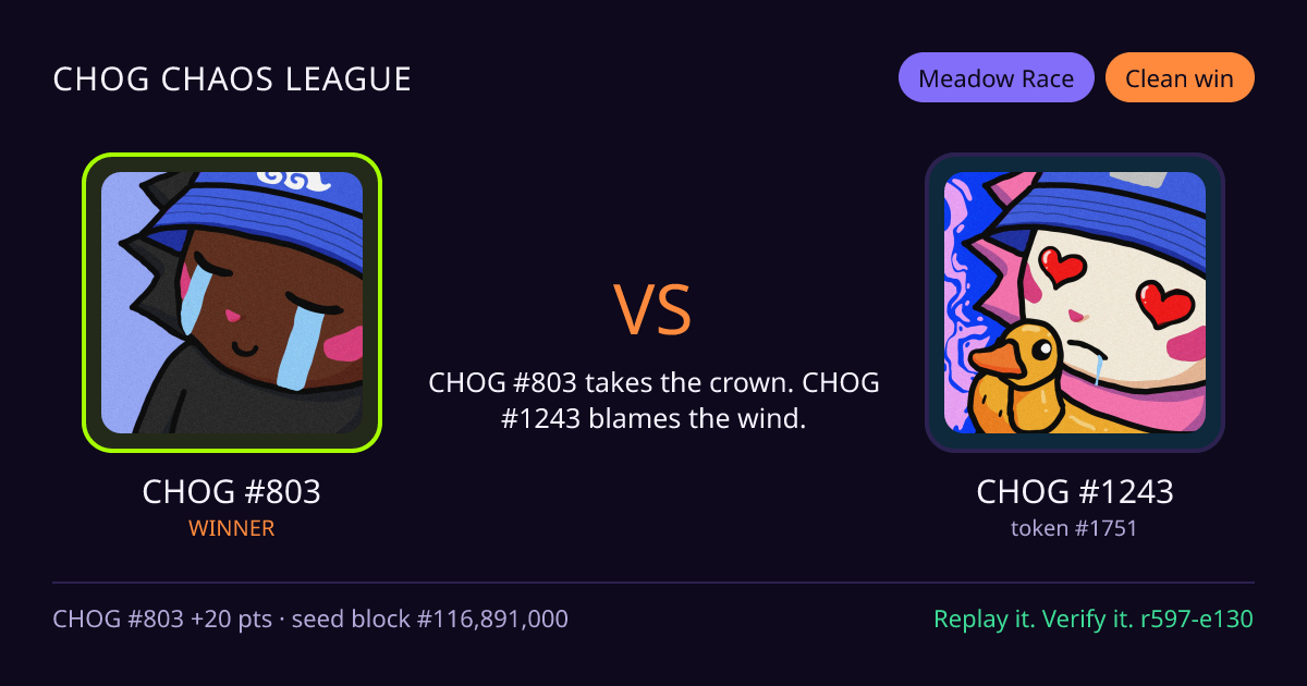 Highlight card: CHOG #803 versus CHOG #1243