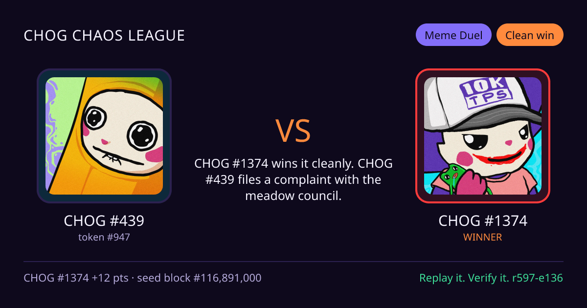 Highlight card: CHOG #439 versus CHOG #1374