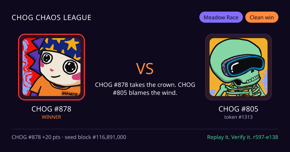Highlight card: CHOG #878 versus CHOG #805