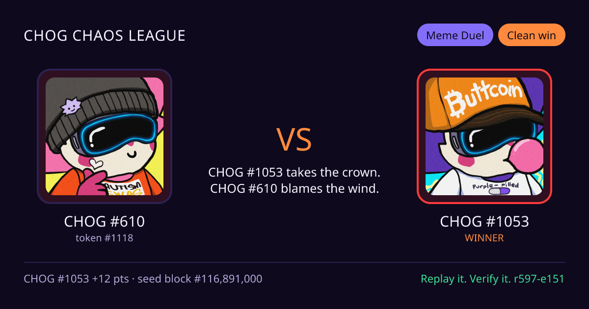 Highlight card: CHOG #610 versus CHOG #1053