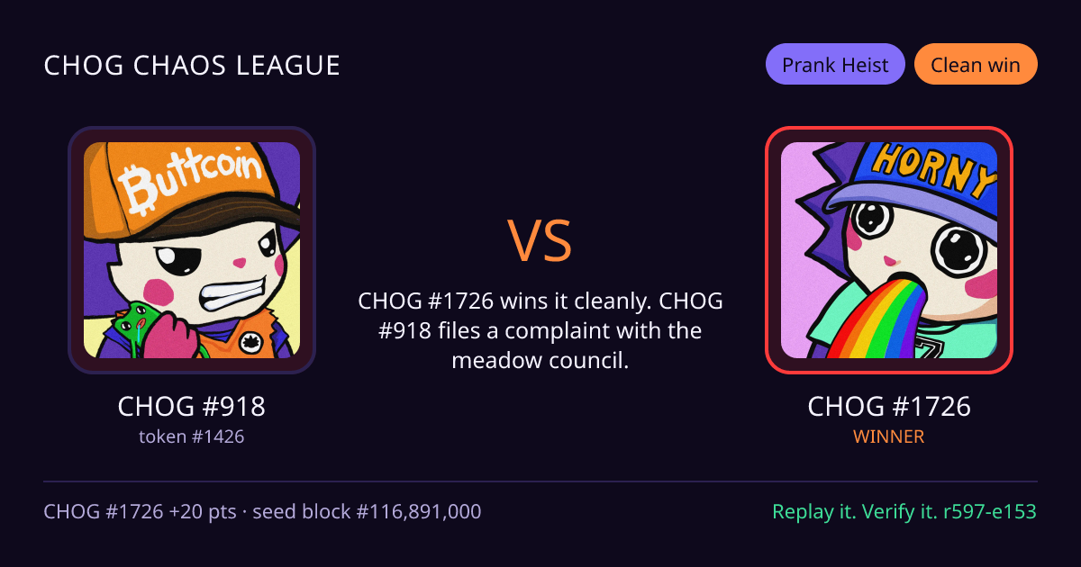 Highlight card: CHOG #918 versus CHOG #1726