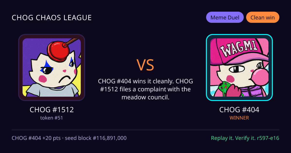 Highlight card: CHOG #1512 versus CHOG #404