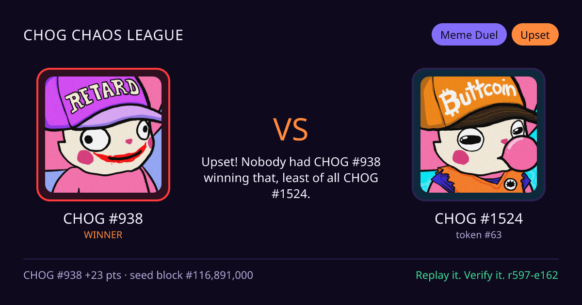 Highlight card: CHOG #938 versus CHOG #1524