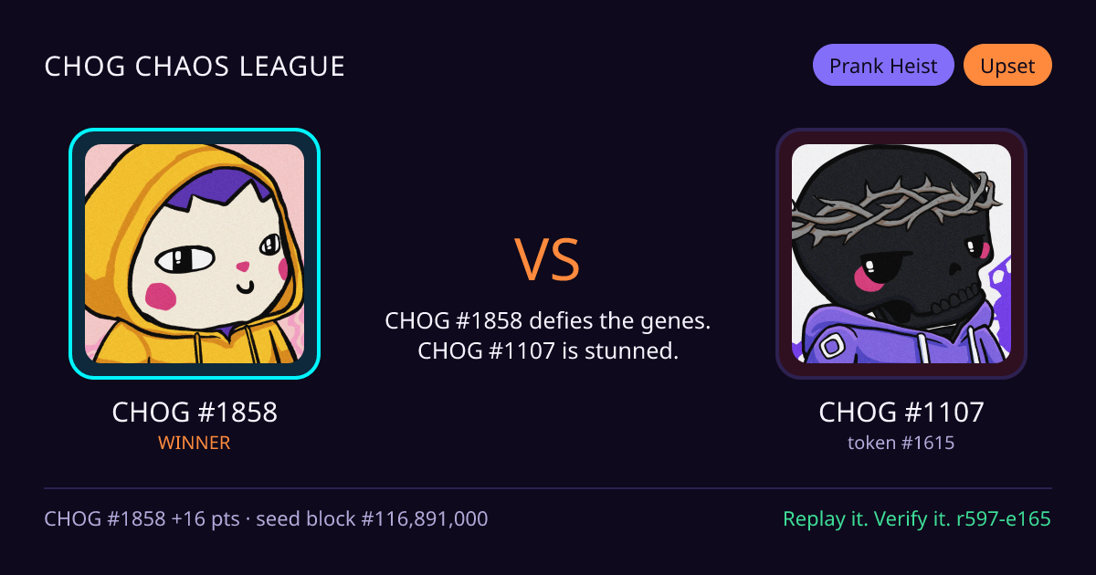 Highlight card: CHOG #1858 versus CHOG #1107