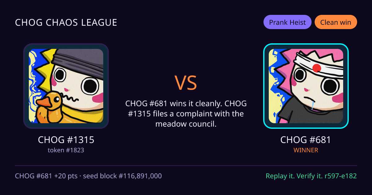 Highlight card: CHOG #1315 versus CHOG #681