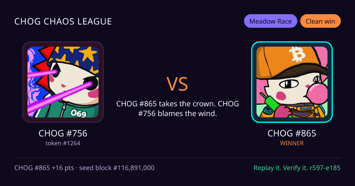 Highlight card: CHOG #756 versus CHOG #865