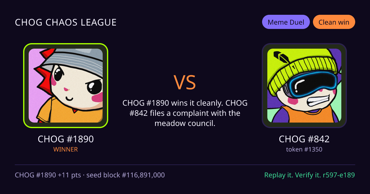 Highlight card: CHOG #1890 versus CHOG #842