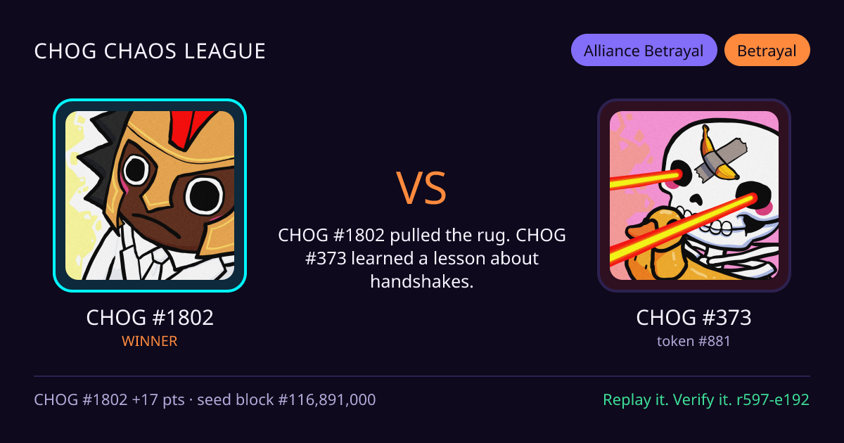 Highlight card: CHOG #1802 versus CHOG #373