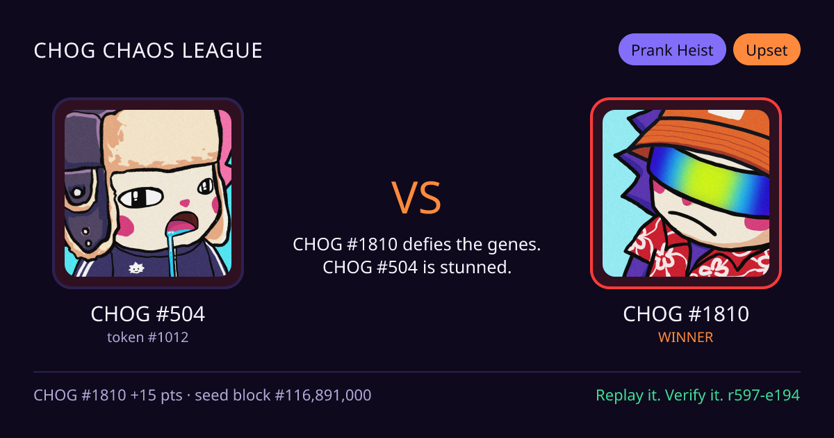 Highlight card: CHOG #504 versus CHOG #1810