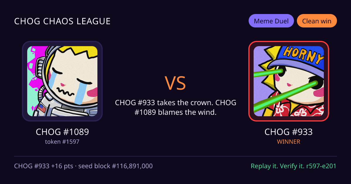 Highlight card: CHOG #1089 versus CHOG #933