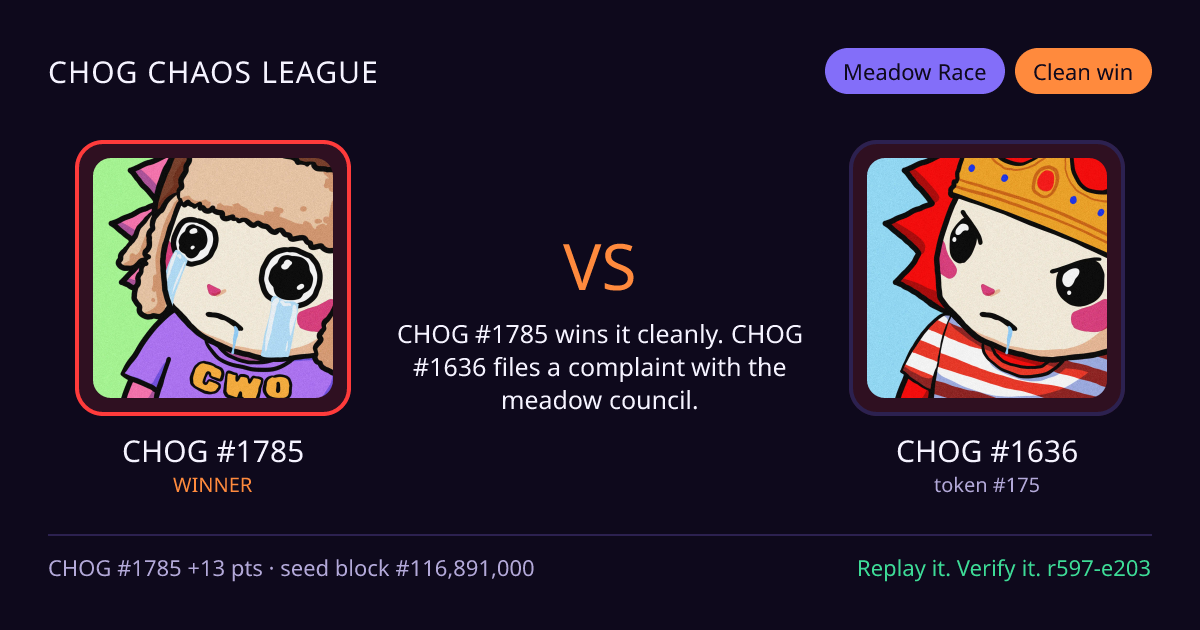 Highlight card: CHOG #1785 versus CHOG #1636