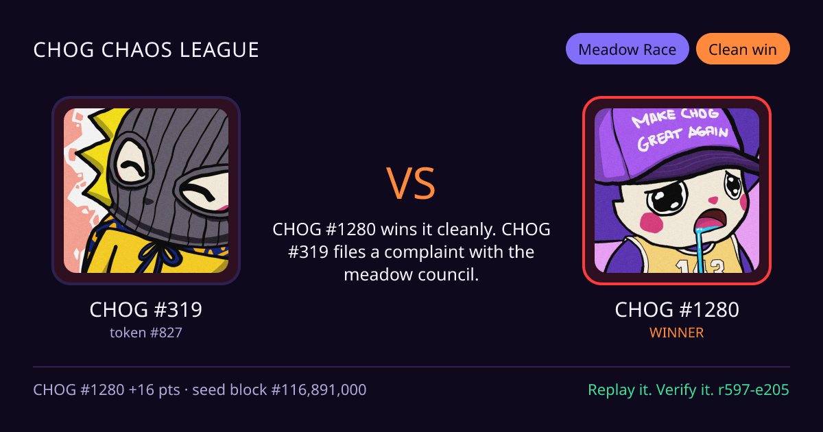Highlight card: CHOG #319 versus CHOG #1280