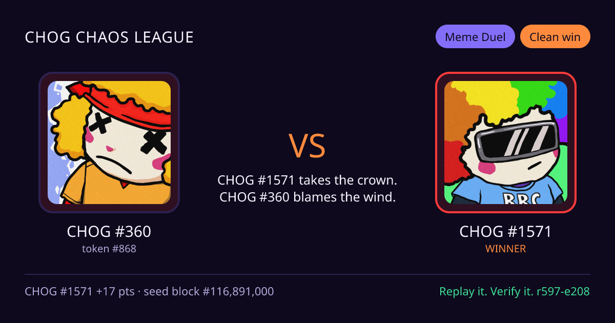 Highlight card: CHOG #360 versus CHOG #1571