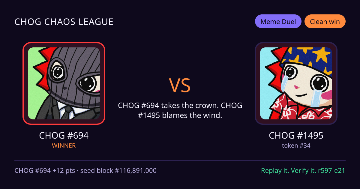 Highlight card: CHOG #694 versus CHOG #1495