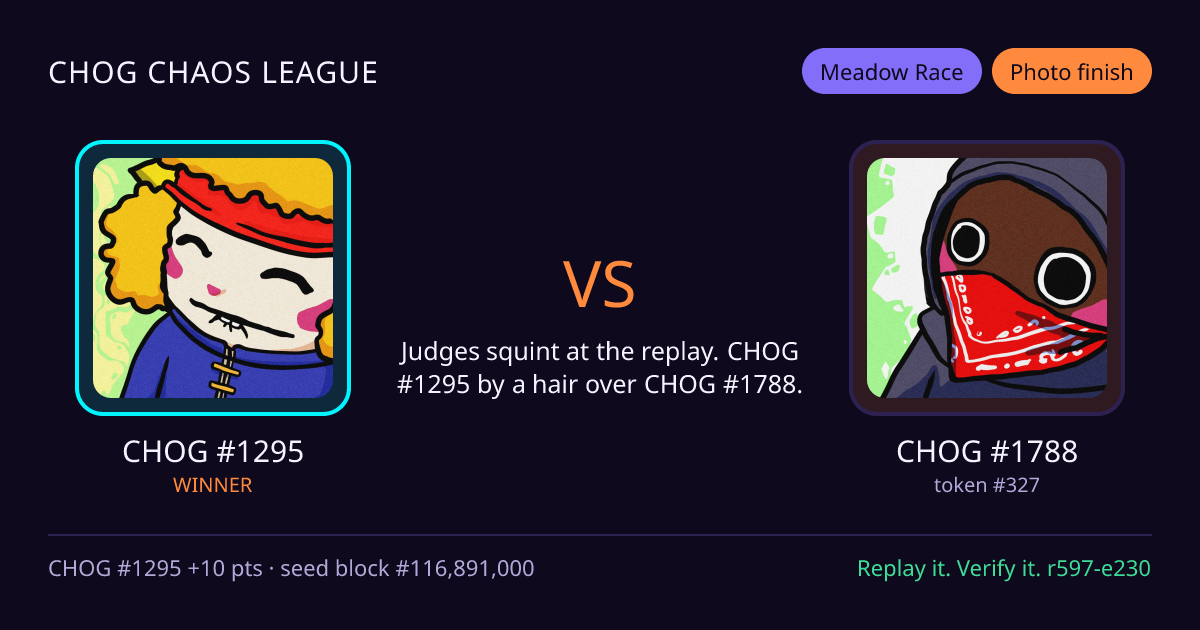 Highlight card: CHOG #1295 versus CHOG #1788