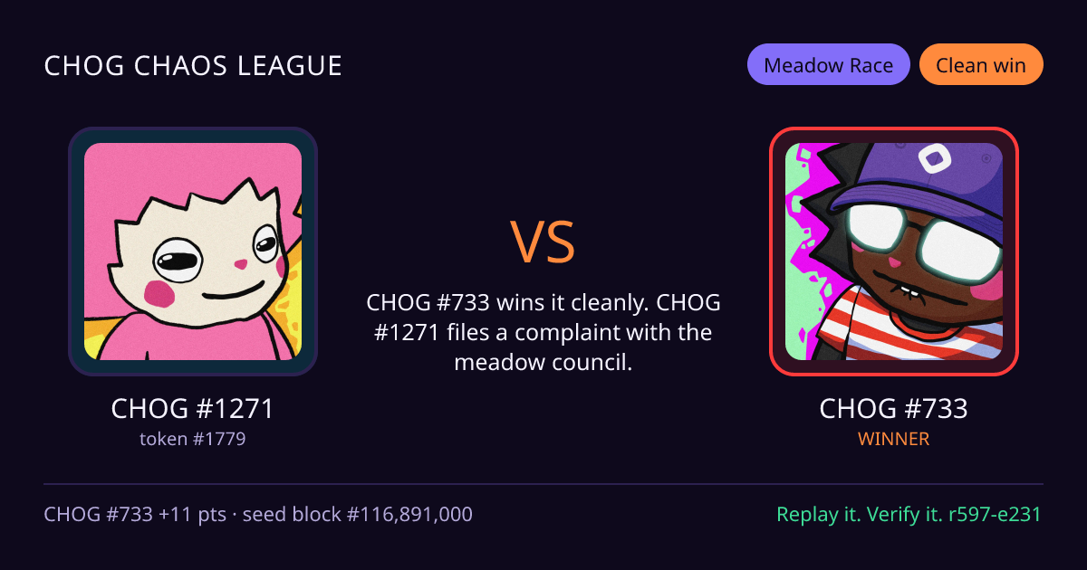 Highlight card: CHOG #1271 versus CHOG #733