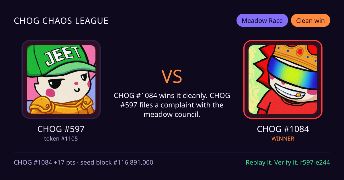 Highlight card: CHOG #597 versus CHOG #1084