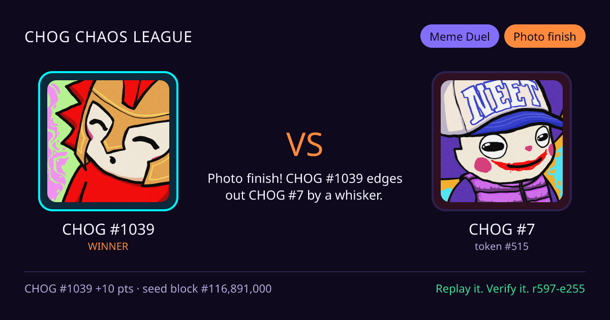 Highlight card: CHOG #1039 versus CHOG #7