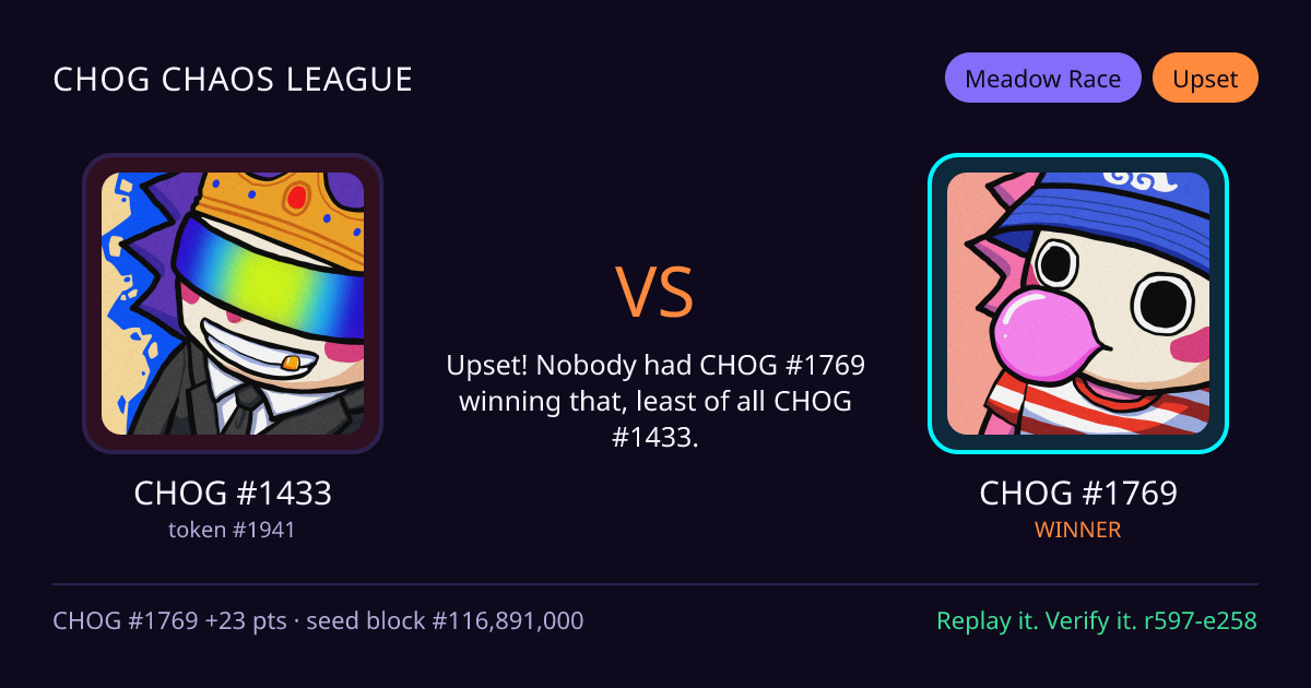 Highlight card: CHOG #1433 versus CHOG #1769