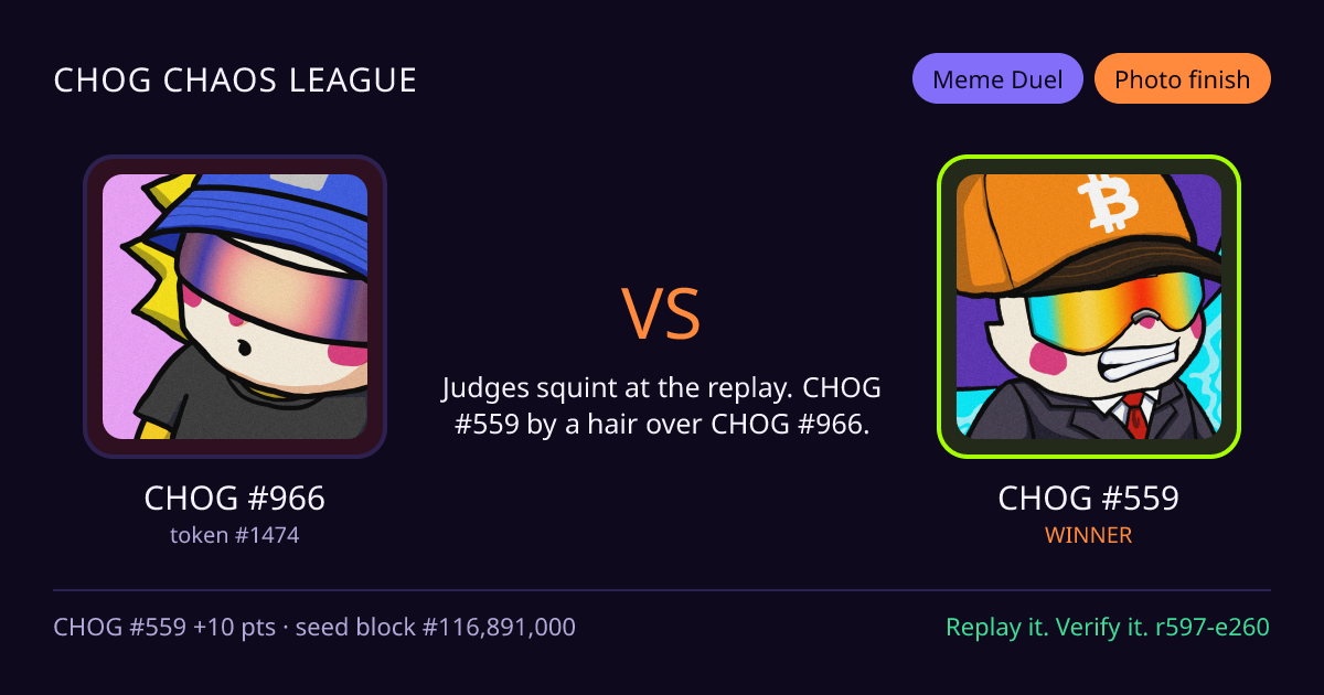Highlight card: CHOG #966 versus CHOG #559