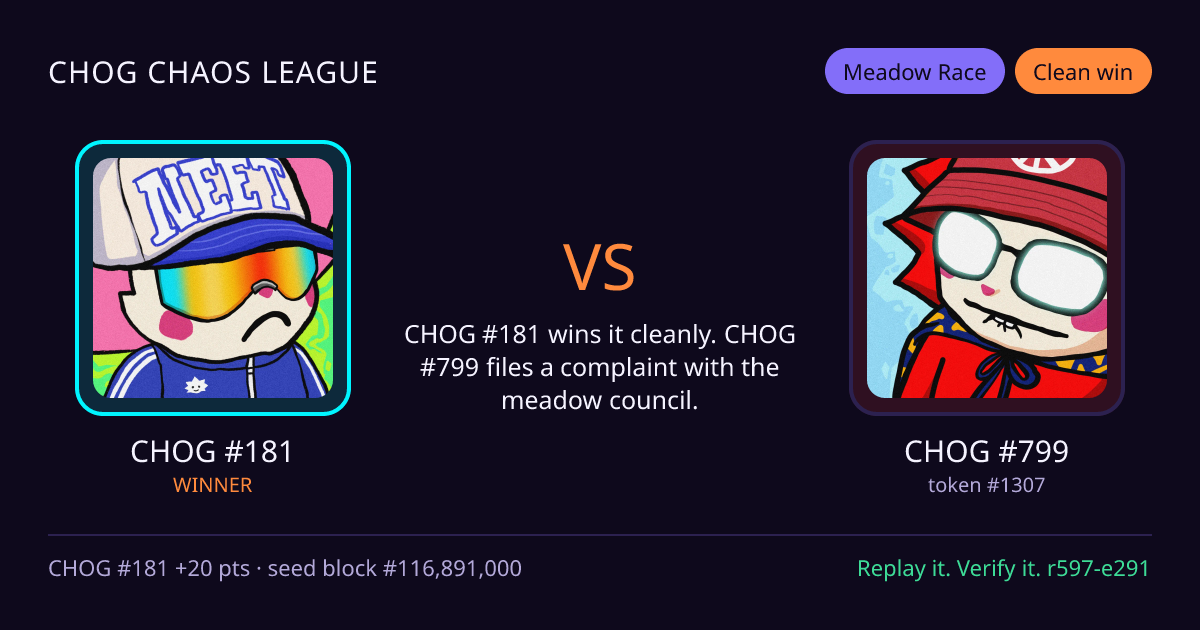 Highlight card: CHOG #181 versus CHOG #799