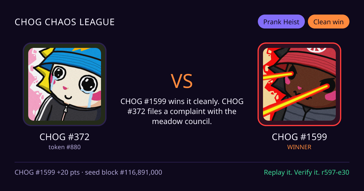 Highlight card: CHOG #372 versus CHOG #1599