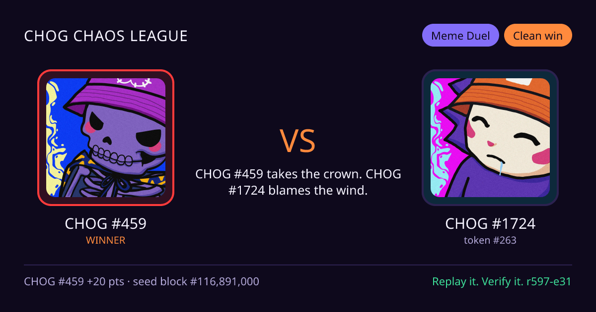 Highlight card: CHOG #459 versus CHOG #1724