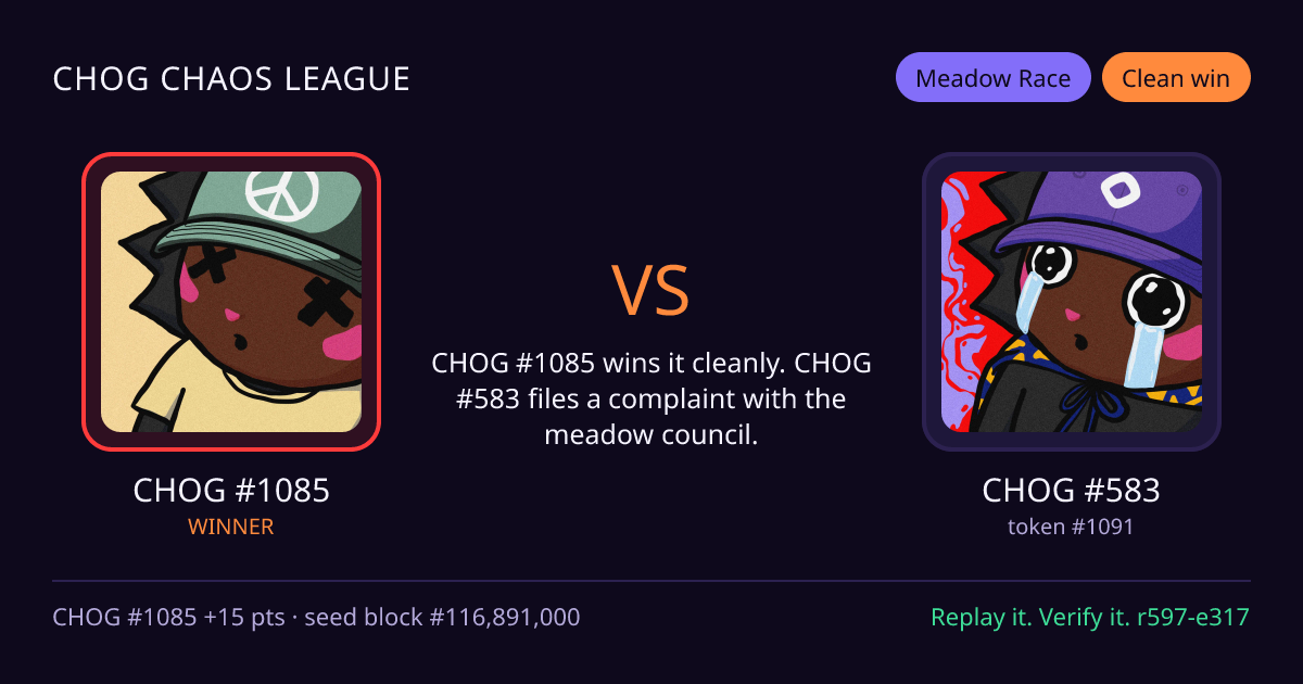 Highlight card: CHOG #1085 versus CHOG #583