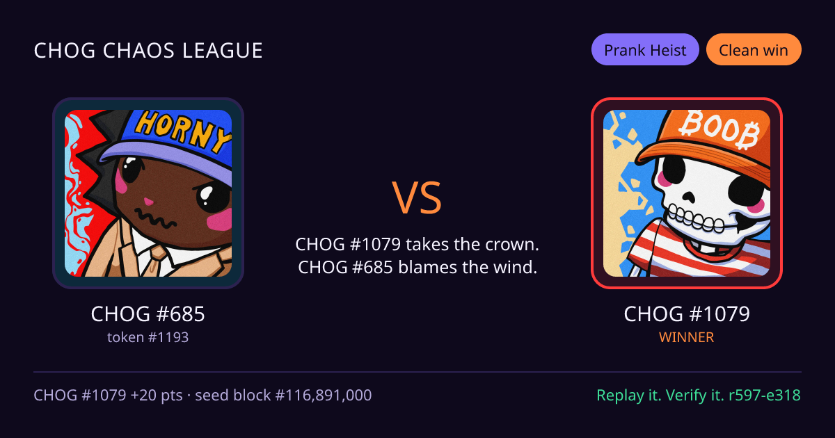 Highlight card: CHOG #685 versus CHOG #1079