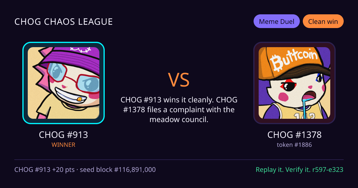 Highlight card: CHOG #913 versus CHOG #1378