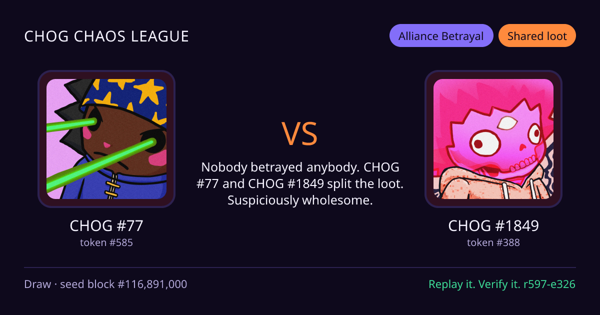 Highlight card: CHOG #77 versus CHOG #1849