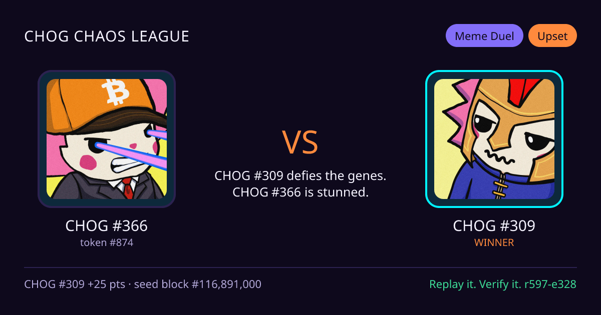 Highlight card: CHOG #366 versus CHOG #309