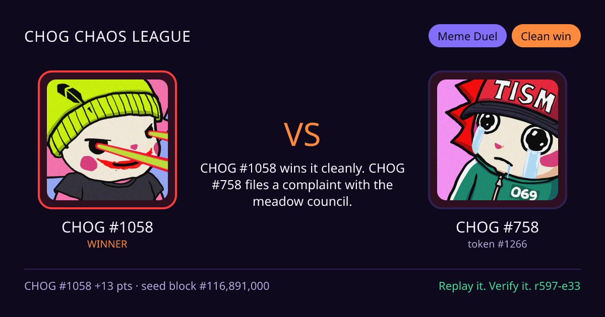 Highlight card: CHOG #1058 versus CHOG #758