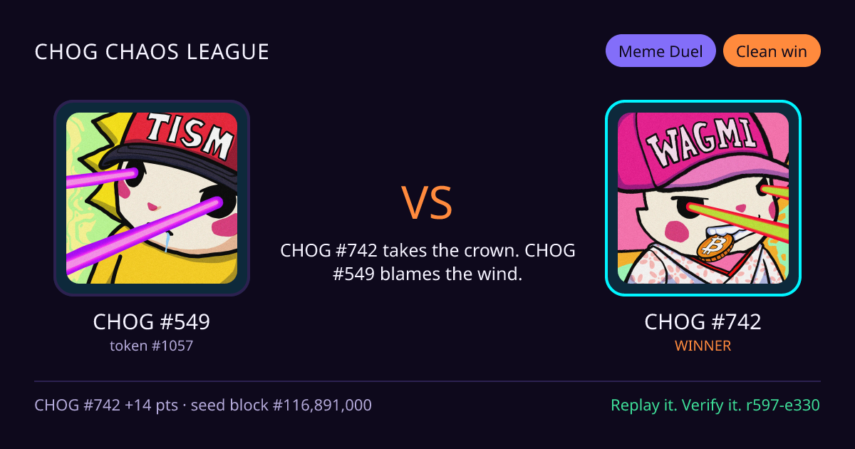 Highlight card: CHOG #549 versus CHOG #742