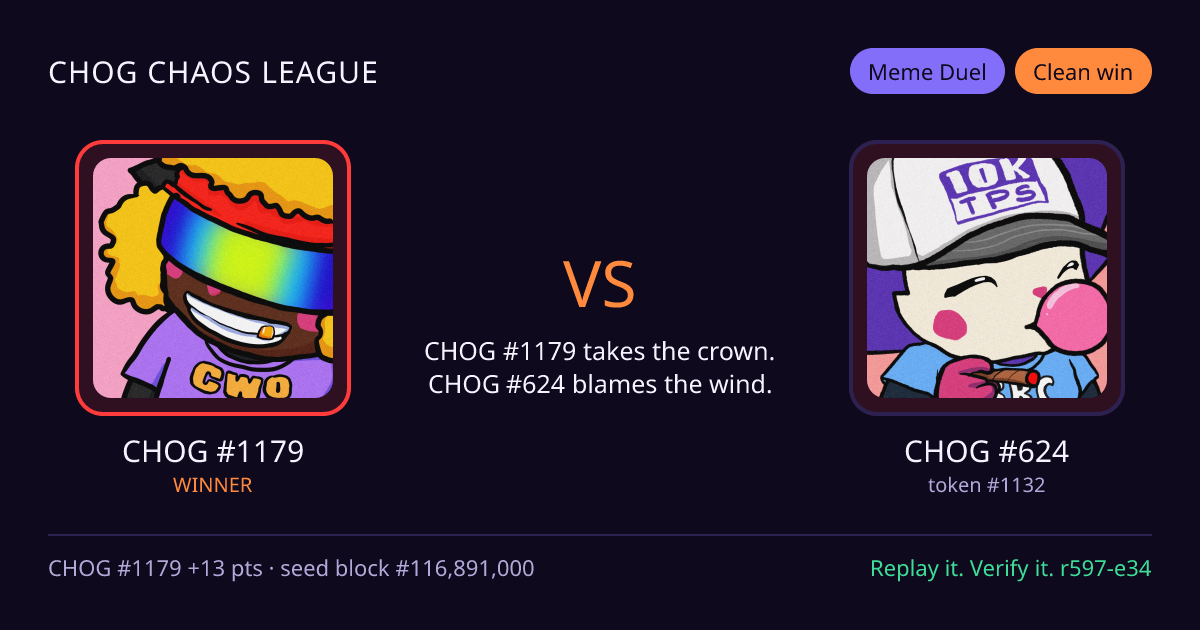 Highlight card: CHOG #1179 versus CHOG #624