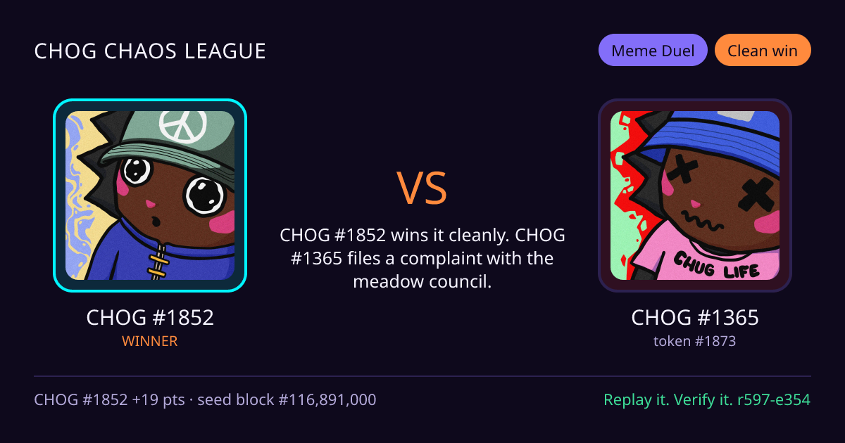Highlight card: CHOG #1852 versus CHOG #1365