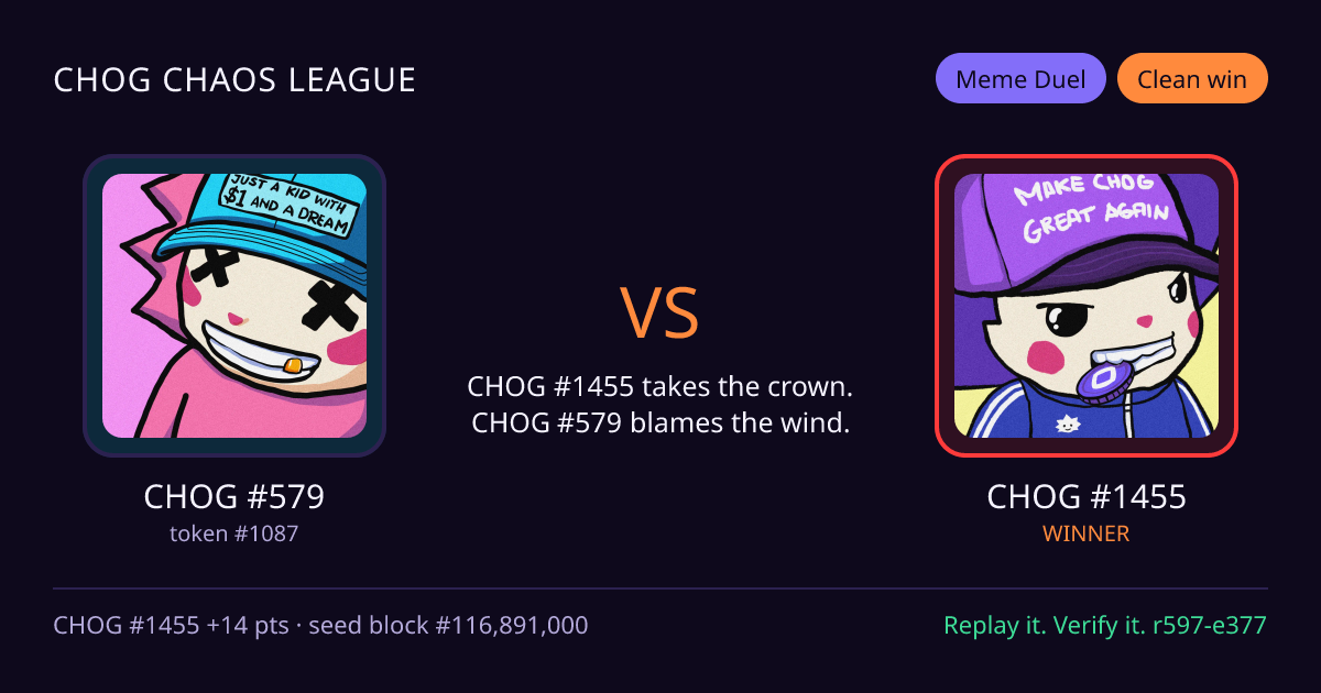 Highlight card: CHOG #579 versus CHOG #1455