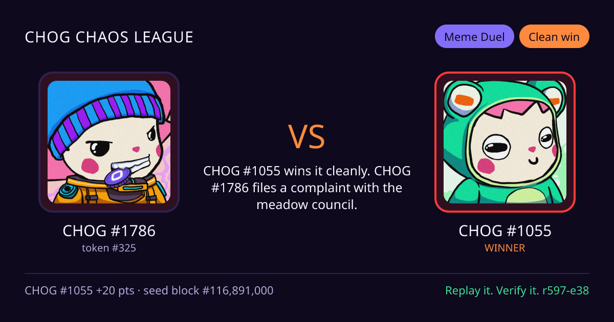 Highlight card: CHOG #1786 versus CHOG #1055