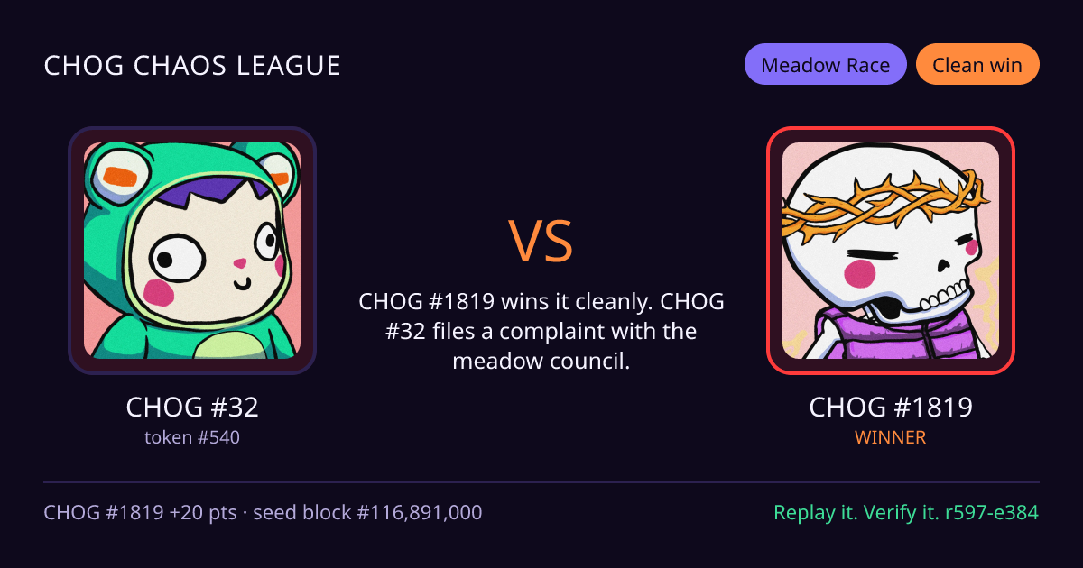 Highlight card: CHOG #32 versus CHOG #1819