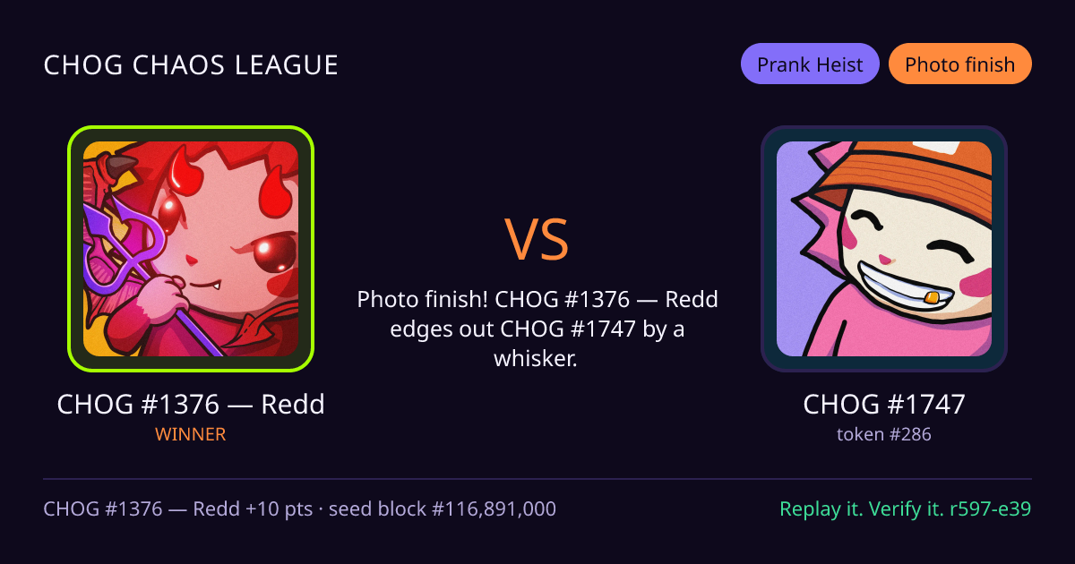 Highlight card: CHOG #1376 — Redd versus CHOG #1747
