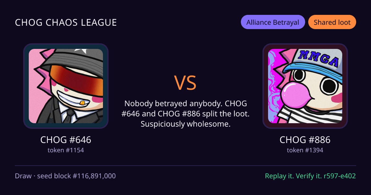 Highlight card: CHOG #646 versus CHOG #886